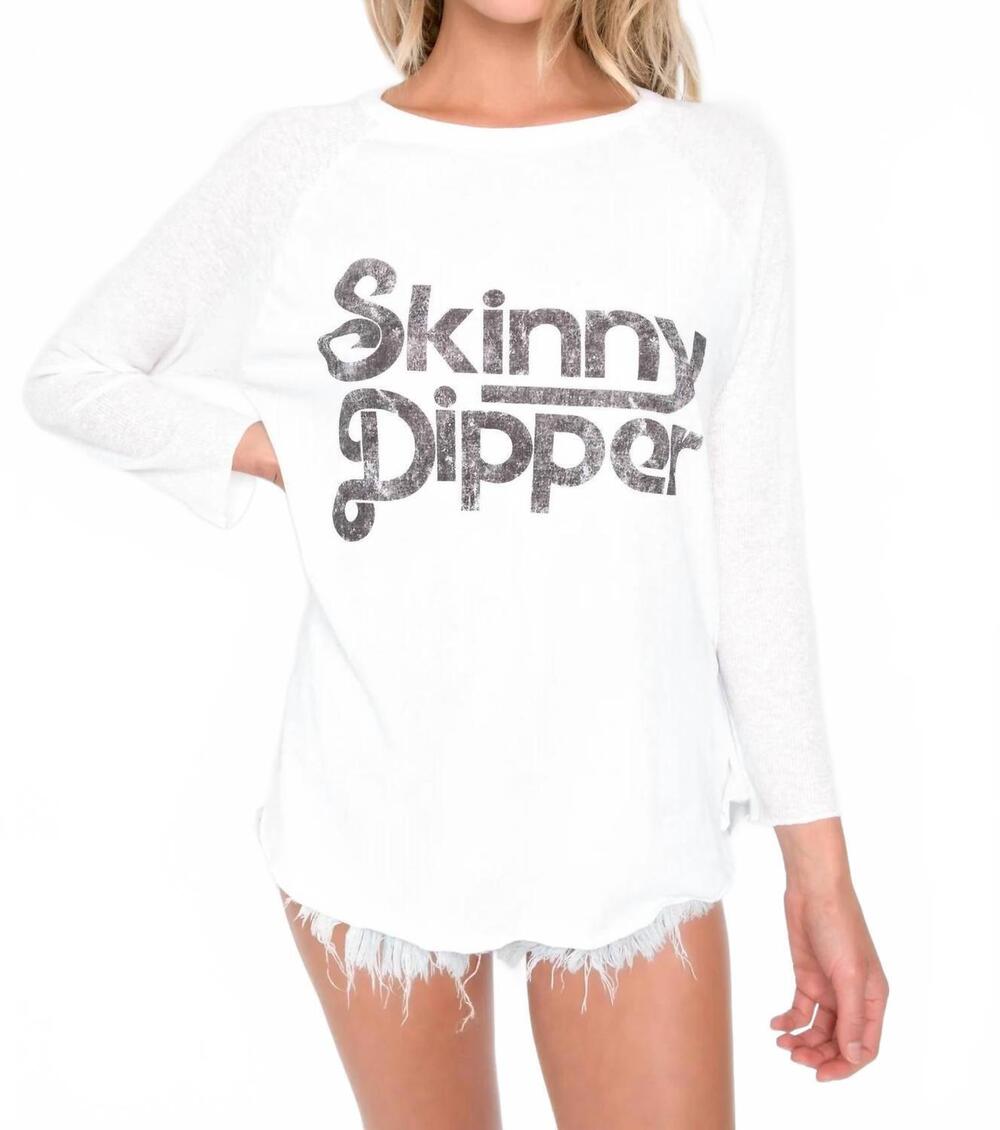 NEW WILDFOX skinny dipper rebel raglan sleeve top in clean white